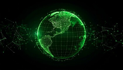 Green glowing Earth with network
