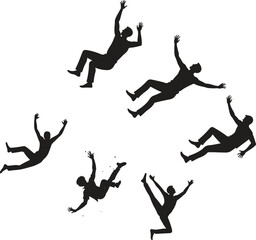 falling person vector silhouettes – motion and action illustration set