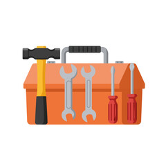 This essential orange toolbox, neatly organized with a hammer, wrenches, and screwdrivers, symbolizes readiness for various home repair and DIY tasks.