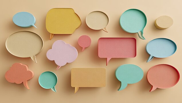 Colorful 3D speech bubbles on a pastel background