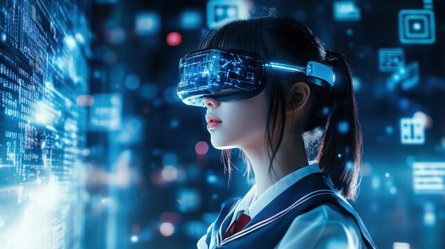Vr headset technology girl