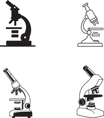 microscope silhouette vector illustrations – science and laboratory equipment set