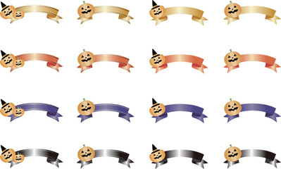 リボン　ハロウィン　かぼちゃ　秋　ギフト　プレゼント　吹き出し　飾り　あしらい　イラスト素材