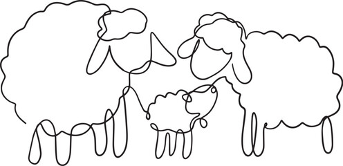 Sheep Family one line art illustration vector logo