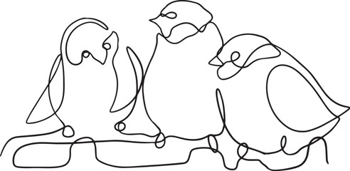 Three birds on branch one line art illustration vector logo