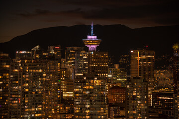 Vista aerea nocturna de Vancouver