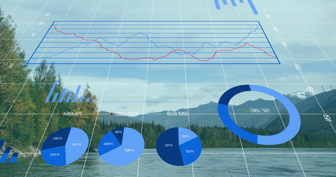 Fototapeta Overlaying blue ring chart showing 36
