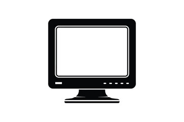 Retro computer monitor icon black and white