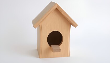 A simple hand carved wooden birdhouse with a small opening and t