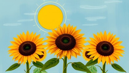 Obraz premium Sunflowers Facing the Sun Bold flowers against a textured sky us