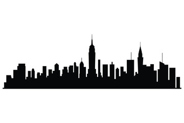 Fototapeta premium Black silhouette of a vibrant city skyline against a white background
