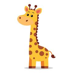 Fototapeta premium Cute Cartoon Giraffe in Kawaii Style – Adorable Safari Animal Vector Illustration for Kids and Mascot Designs