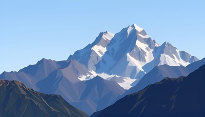 A stylized mountain scene using triangles and polygons with laye