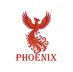 Asian Style Phoenix Bird Logo with Fire Wings