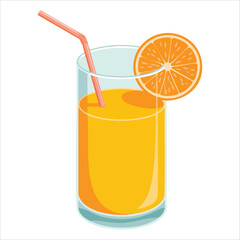 fresh orange juice glass with striped straw vector art isolated on white background