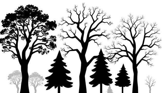 Trees with branches and foliage simplified into geometric shapes - Powered by Adobe