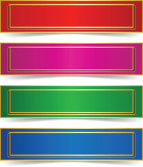 Colorful rectangular banners with gold borders