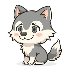 Cute Cartoon Wolf in Kawaii Style – Adorable Baby Wild Animal Vector Illustration for Kids and Mascot Designs