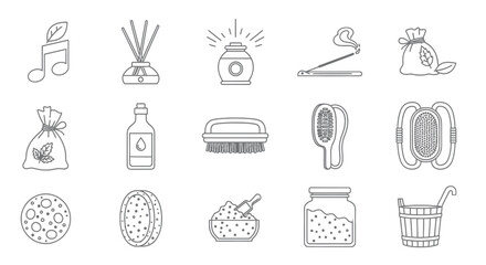 Spa and Wellness Items Line Icons