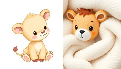 Baby Animal with Soft Photo A baby animal illustration paired wi