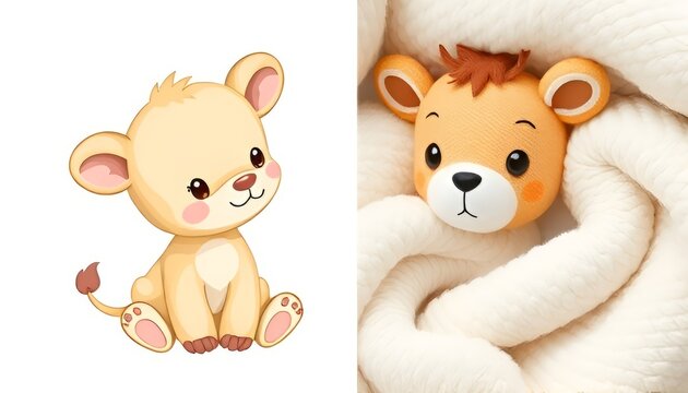 Baby Animal with Soft Photo A baby animal illustration paired wi