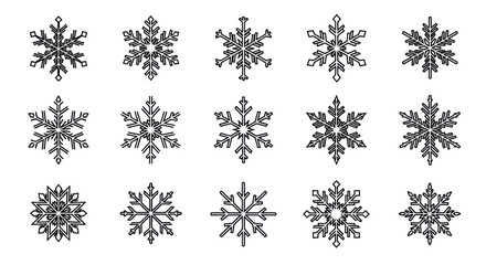 Diverse collection of outlined snowflake designs for festive seasonal creations