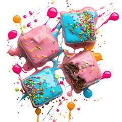 Colorful confectionery squares, drizzled in vibrant paint splatters