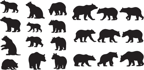 Large Bear Silhouette Icon Collection – Wildlife Vector Pack