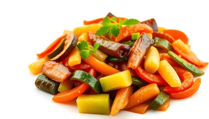 Asian style stir fry with vegetables savory white background