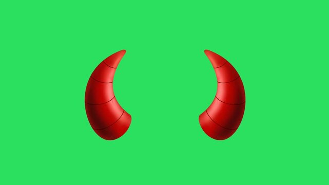 Animation red devil horns on green background.