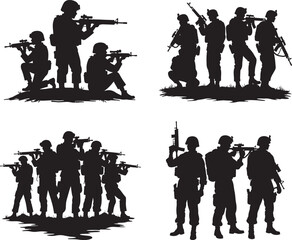 Soldier Silhouette Vector Set &ndash; Armed Military Team in Combat Poses
