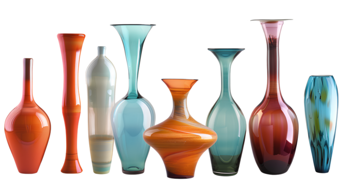 set of different modern vases, transparent background.