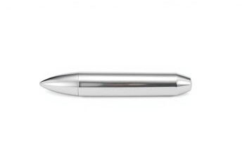 Single silver bullet, pristine, isolated on pure white background,  firearm ammunition,  firearm cartridge