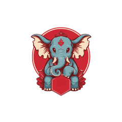 A vibrant illustration showcasing a blue elephant adorned with decorative elements and a red backdrop. Ideal for celebrations, this design conveys joy and cultural significance.