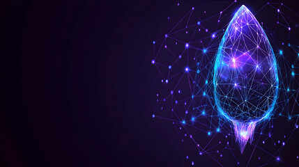 Dynamic digital water drop with glowing network connection, perfect for tech, innovation, and science concepts