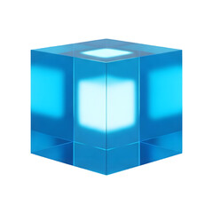 Luminous blue crystal cube with glowing interior on a dark backdrop