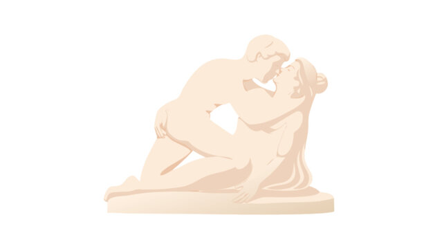 Timeless embrace captured in elegant sculpture, evoking passion and romantic connection for artistic and conceptual projects