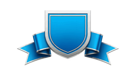 Stunning blue and silver shield emblem with flowing ribbons, perfect for award recognition or corporate branding