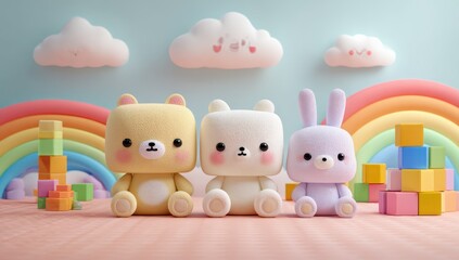 Playful animals, pastel colors, kid's room
