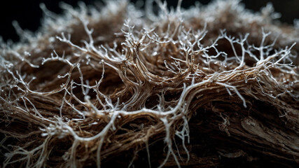 Intricate detail of a plant's delicate, crystalline structure.  Brown and white tones. Macro photography.