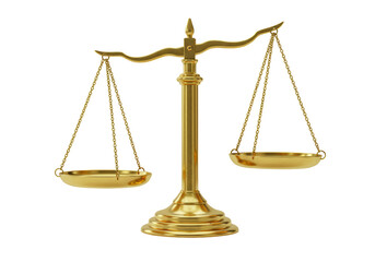 Isolated golden scales of justice, symbol of fair law and business balance, metaphor
