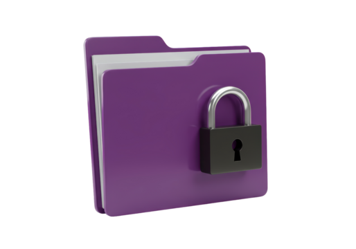 Isolated purple document folder with padlock, data and file security icon metaphor render - Powered by Adobe