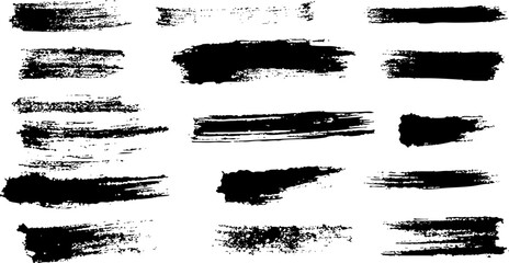 Abstract black brush strokes on white background design texture.