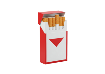 Isolated cigarette pack, red and white, smoking addiction, harmful addiction in a pack