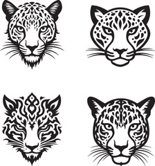 Leopard Face Icons – Wild Animal Vector Illustration Isolate on White Background