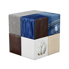 Cube with diverse textured surfaces and abstract patterns showing material variety