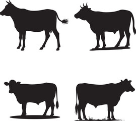 Cow Silhouettes – Farm Animal Vector Illustration Isolate on White Background 