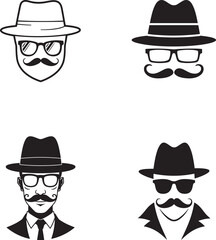 Gentleman Icons – Retro Hat, Mustache, and Suit Vector Illustration