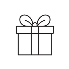 A vector icon of a closed gift box with ribbon, representing presents, rewards, or celebrations, created in line style with editable stroke