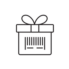 A vector icon of a shipping box with a barcode or scan symbol, representing product tracking or logistics, created in line style with editable stroke